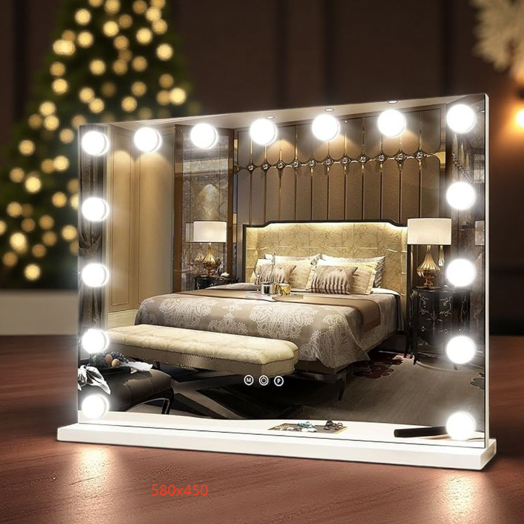 Makeup mirror with adjustable lighting