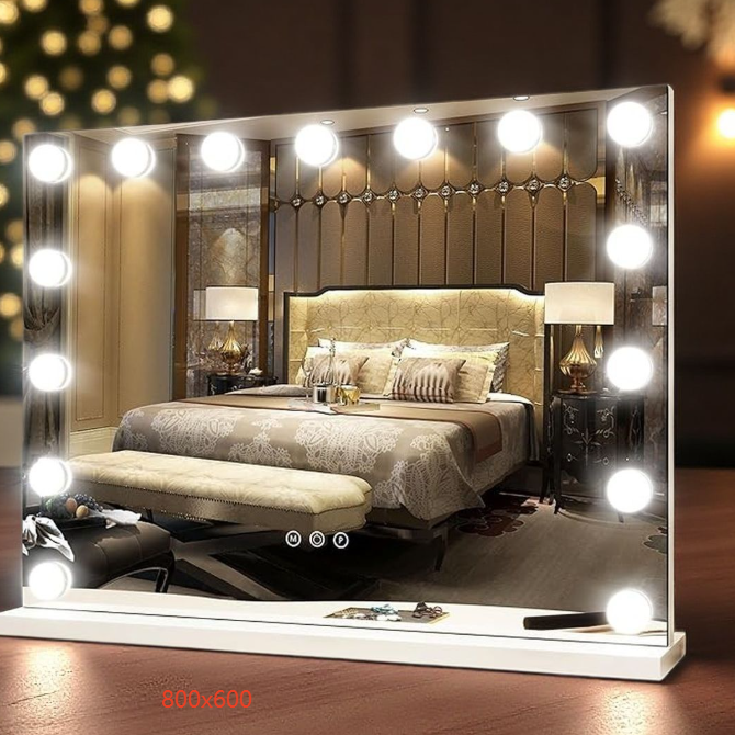 Makeup mirror with adjustable lighting